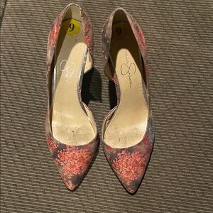 Jessica Simpson Pink and grey Floral Heels